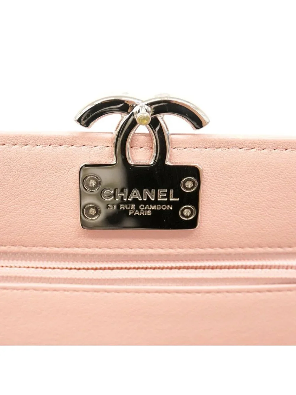 Chanel Shoulder Wallet Quilted Leather Pink Silver